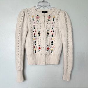 Aqua Ivory cashmere Popcorn embroidered knit cardigan Size XS